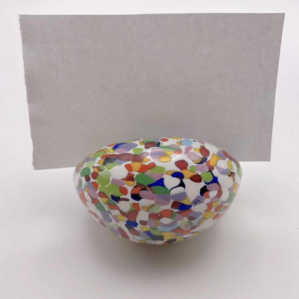 Glass Eye Studio, multicolored glass paperweight/business card holder, #10